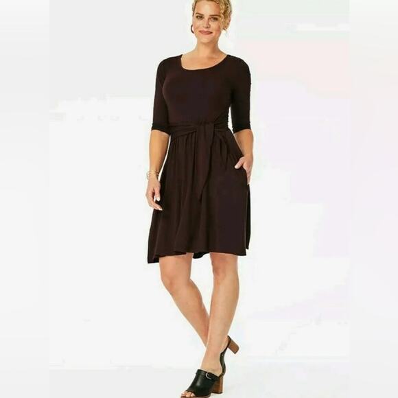 Matilda Jane Women Dress Size Small Eggplant Stretch Knit Pockets Teacher Office - Picture 1 of 12